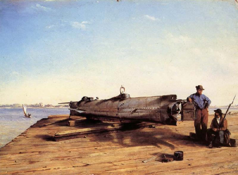 Conrad Wise Chapman Submarine Torpedo Boat H.L.Hunley,Charleston,Dec.3.1863 oil painting picture